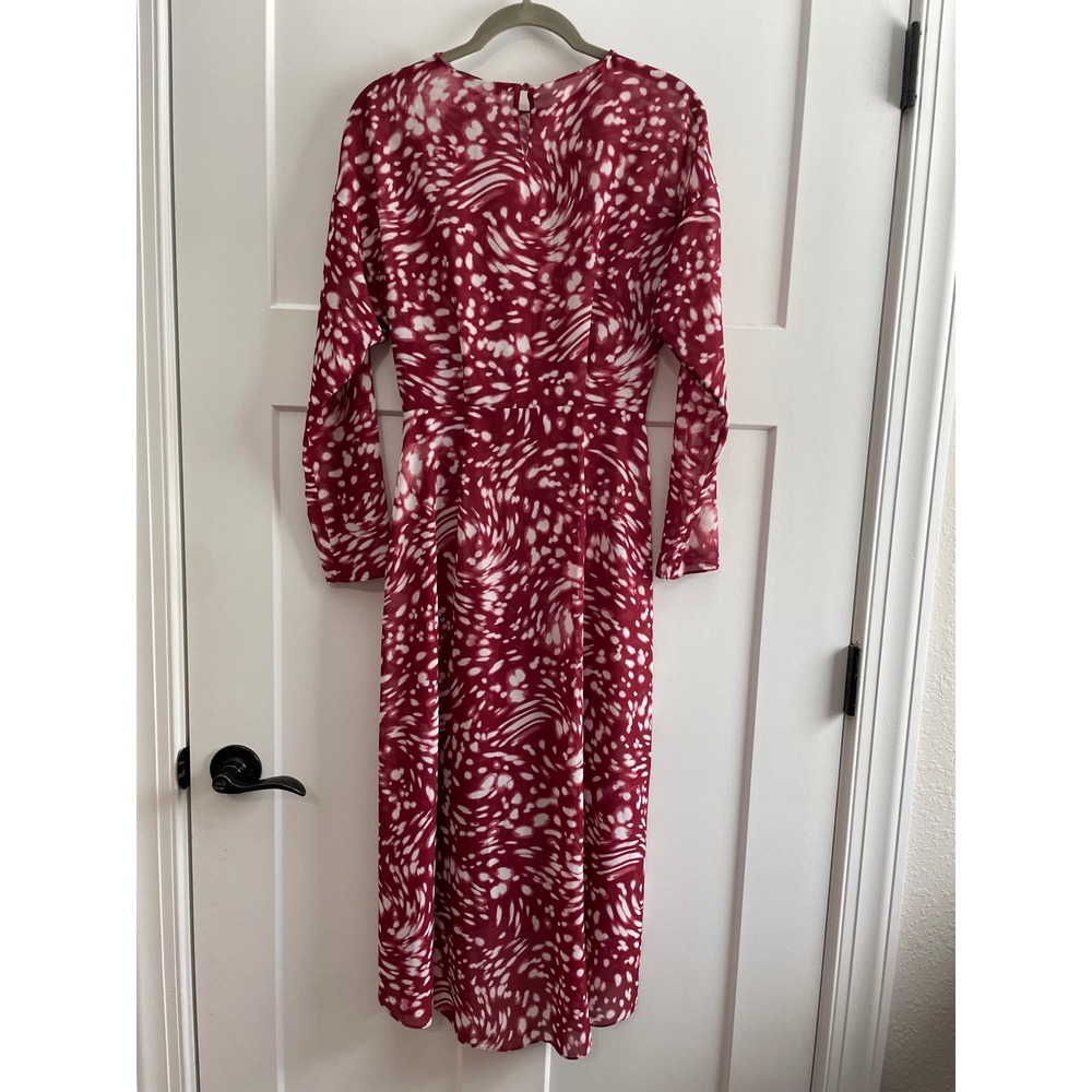 Maje Rivole Abstract Print Twist Front Midi Dress Burgundy White Long Sleeve - Picture 7 of 11